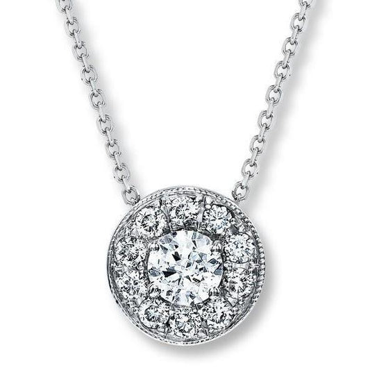 1 Carat Natural Round Diamond Pendant Necklace 14K White Gold