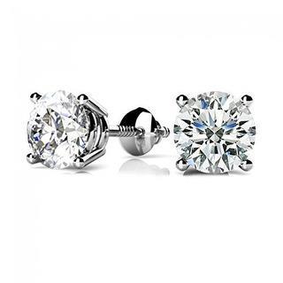 1 Carat Natural Round Diamond Stud Earring 14K White Gold