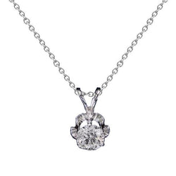 1 Carat Natural Round Solitaire Flower Pendant Necklace White Gold 14K