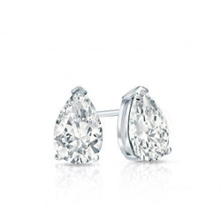 1 Carat Pear Cut Diamond Natural Women Stud Earrings 14K White Gold