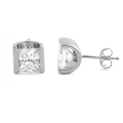 1 Carat Princess Cut Genuine Diamond Stud Earring 14K White Gold