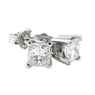 1 Carat Princess Cut Real Diamond Stud Earrings White Gold 14K