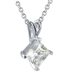 1 Carat Princess Cut Solitaire Real Diamond Pendant White Gold 14K Jewelry