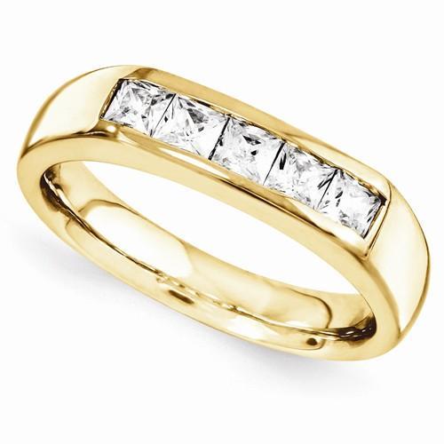 1 Carat Princess Real Diamond Anniversary Ring Yellow Gold 14K