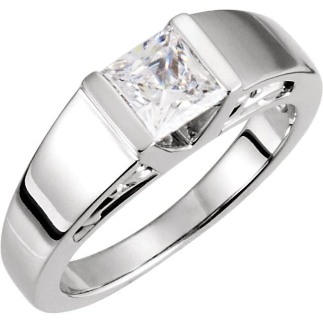 1 Carat Princess Real Diamond Solitaire Engagement Ring White Gold 14K