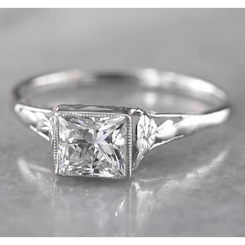 1 Carat Princess Solitaire Diamond Ring Tapered Style White Gold 14K