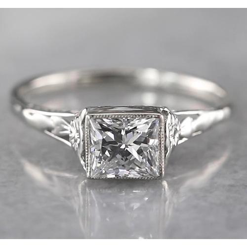 1 Carat Princess Solitaire Real Diamond Ring Tapered Style White Gold 14K
