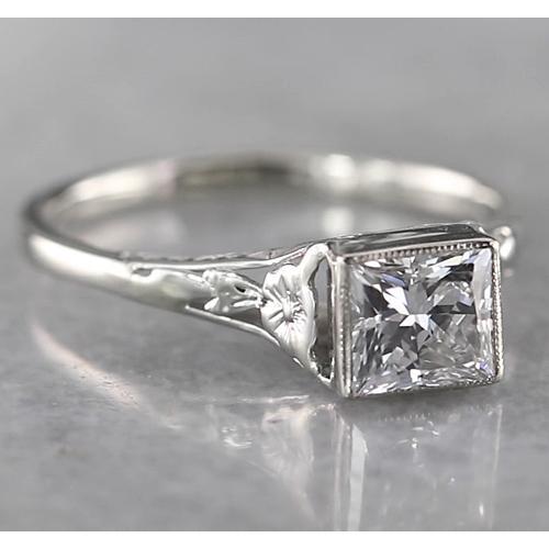 1 Carat Princess Solitaire Diamond Ring Tapered Style White Gold 14K