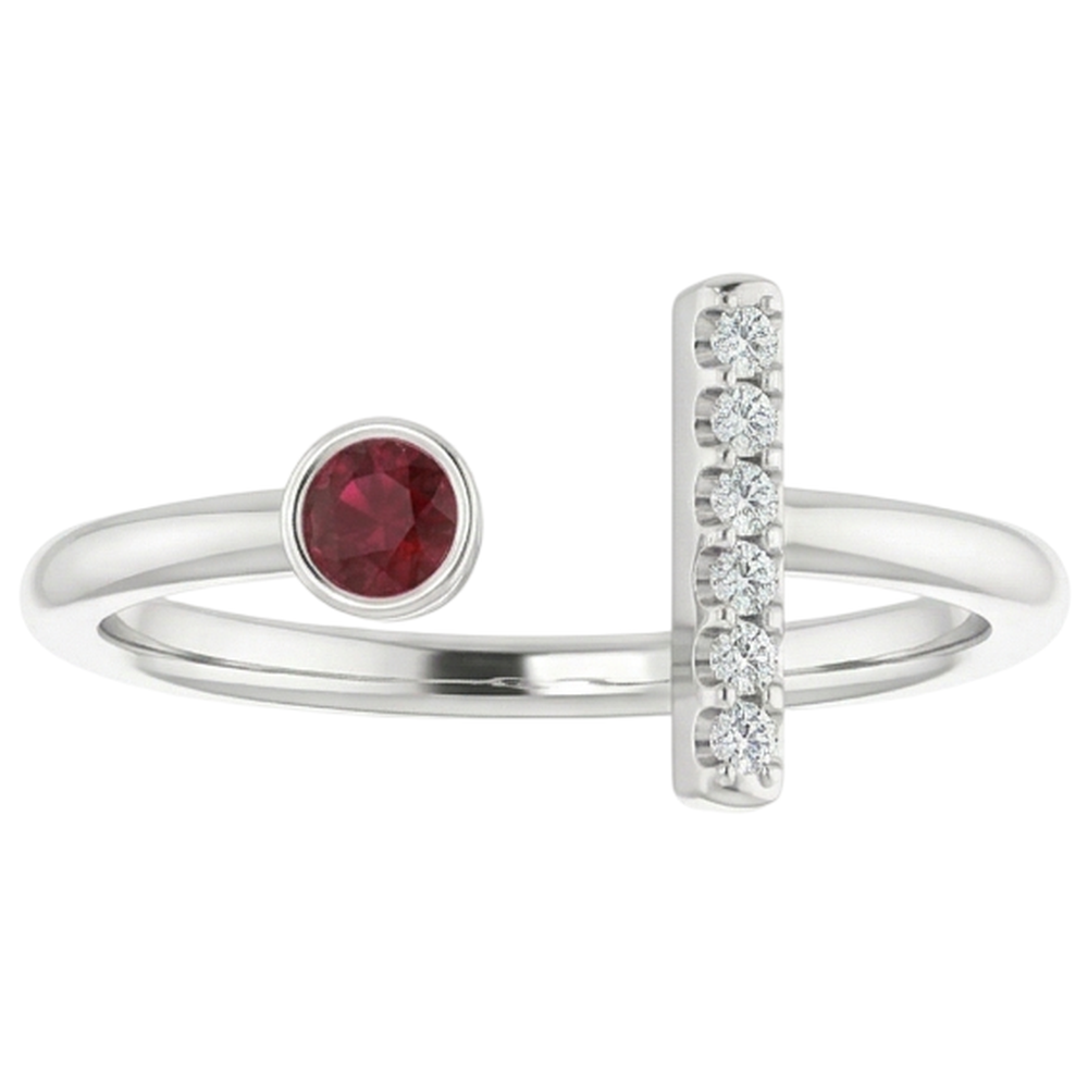 1 Carat Promise Ring Natural Earth Mined Diamond & Ruby Bezel Set White Gold