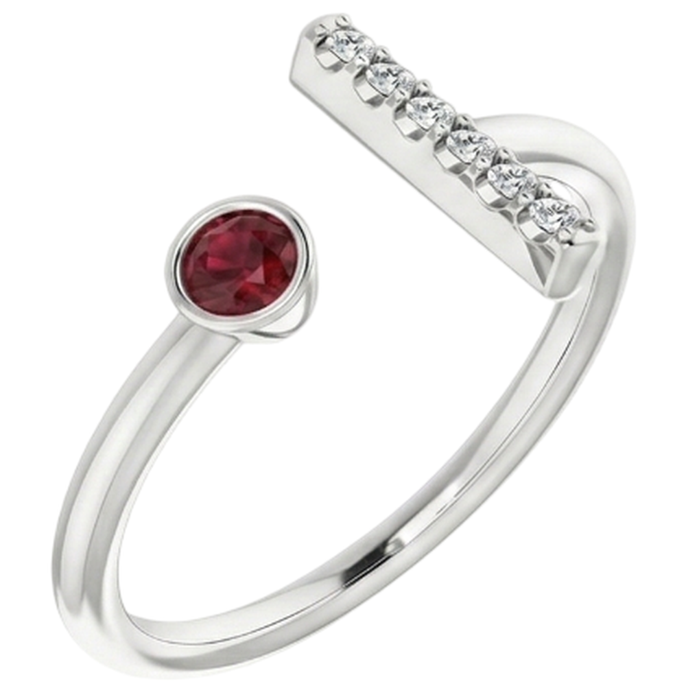 1 Carat Promise Ring Natural Earth Mined Diamond & Ruby Bezel Set White Gold