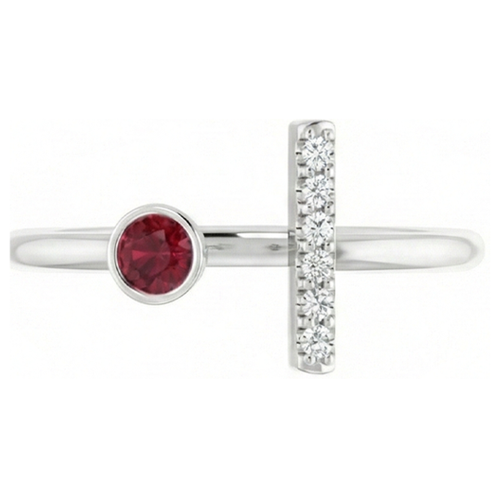 1 Carat Promise Ring Natural Earth Mined Diamond & Ruby Bezel Set White Gold