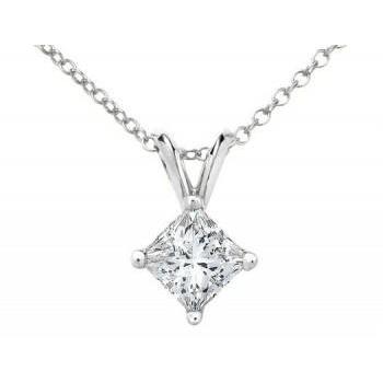 1 Carat Prong Set Princess Genuine Diamond Necklace Pendant