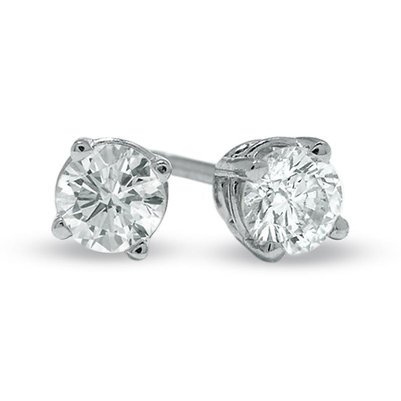 1 Carat Prong Set Solitaire Round Real Diamond Stud Earrings