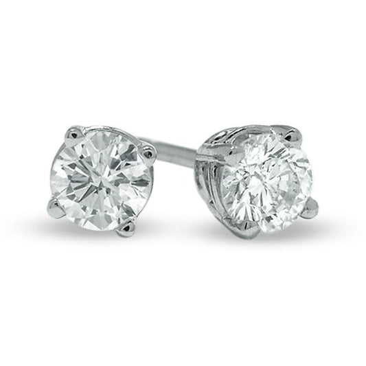 1 Carat Prong Set Solitaire Round Real Diamond Stud Earrings