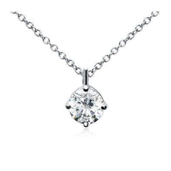 1 Carat Prong Solitaire Round Real Diamond Necklace Pendant White Gold 14K