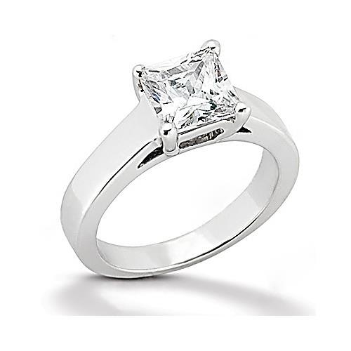 1 Carat Real Princess Cut Diamond Engagement Ring White Gold 14K