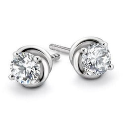 1 Carat Real Prong Set Round Solitaire Diamond 14K White Gold Stud Earring