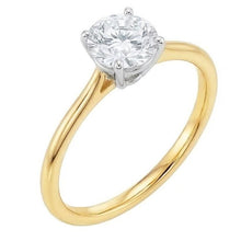 1 Carat Real Round Cut Solitaire Natural Earth Mined Diamond Promise Ring Two Tone Gold 14K