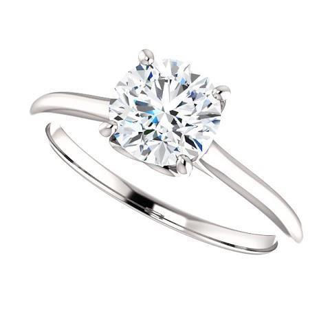 1 Carat Real  Round Diamond Solitaire Ring 14K White Gold