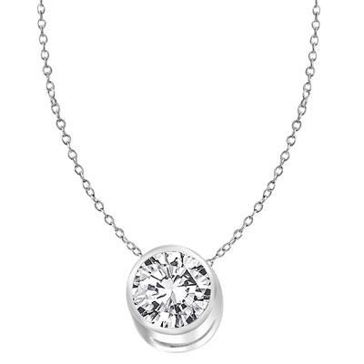 1 Carat Round Cut Natural Diamond Bezel Set Pendant