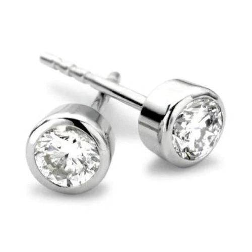 1 Carat Round Cut Real Diamond Stud Earring 14K White Gold Bezel Set