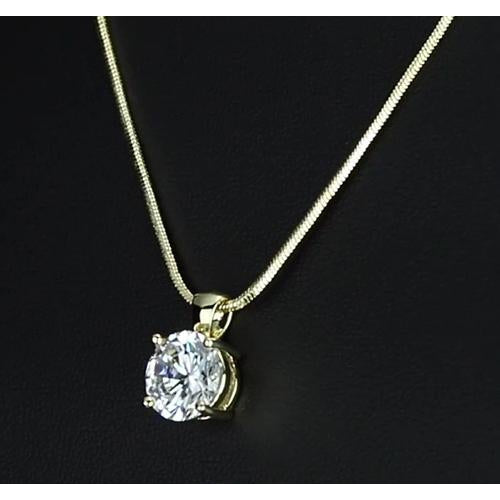 1 Carat Round Diamond Pendant Natural Four Prong Setting Yellow Gold Jewelry