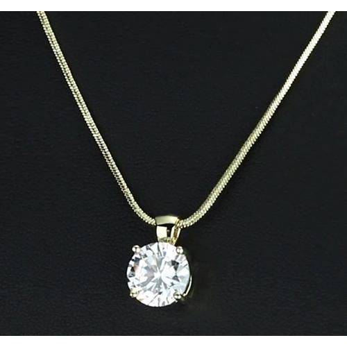 1 Carat Round Diamond Pendant Natural Four Prong Setting Yellow Gold Jewelry
