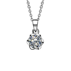 1 Carat Round Genuine Natural Earth Mined Diamond Necklace Pendant Flower Style White Gold 14K