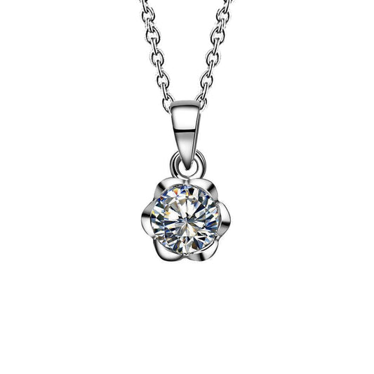 1 Carat Round Genuine Diamond Necklace Pendant Flower Style White Gold 14K