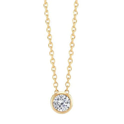 1 Carat Round Natural Diamond Solitaire Bezel Set Slide Pendant Yellow Gold