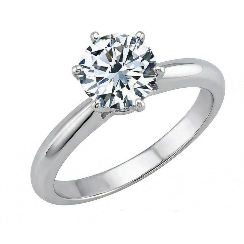 1 Carat Round Natural Earth Mined Diamond Solitaire Engagement Ring 14K White Gold