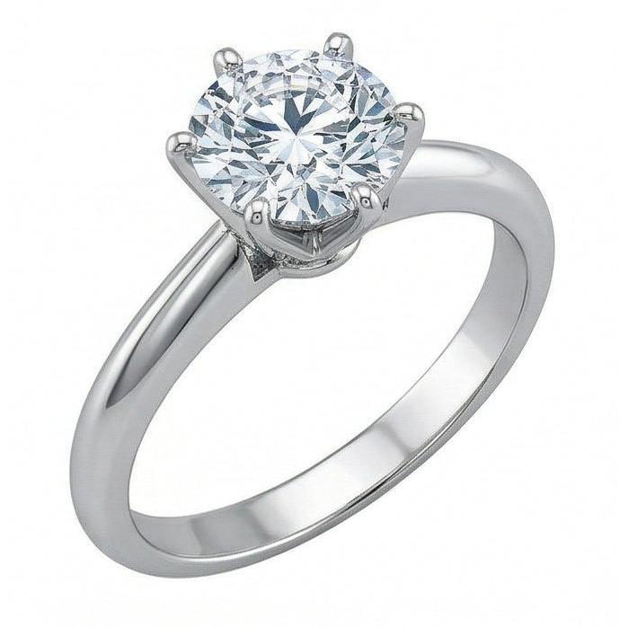 1 Carat Round Natural Earth Mined Diamond Solitaire Engagement Ring 14K White Gold