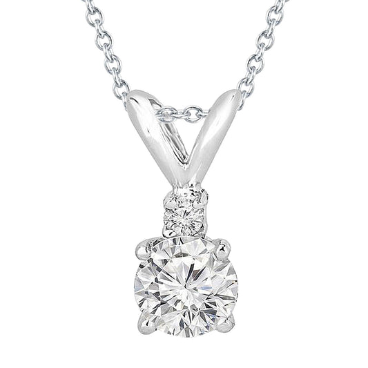 1 Carat Round Prong Set Real Diamond Pendant Necklace White Gold 14K