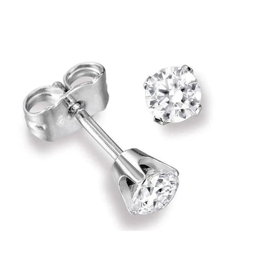 1 Carat Round Real Diamond Crown Setting Stud Earring 14K White Gold