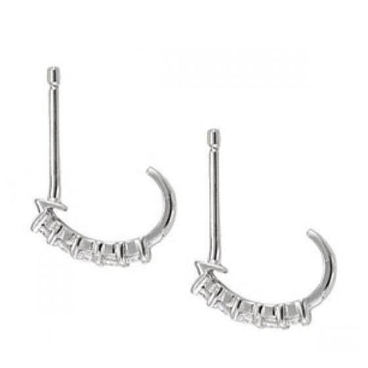 1 Carat Round Diamond J-Hoop Earrings 14K White Gold