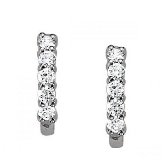 1 Carat Round Real Natural Earth Mined Diamond J-Hoop Earrings 14K White Gold