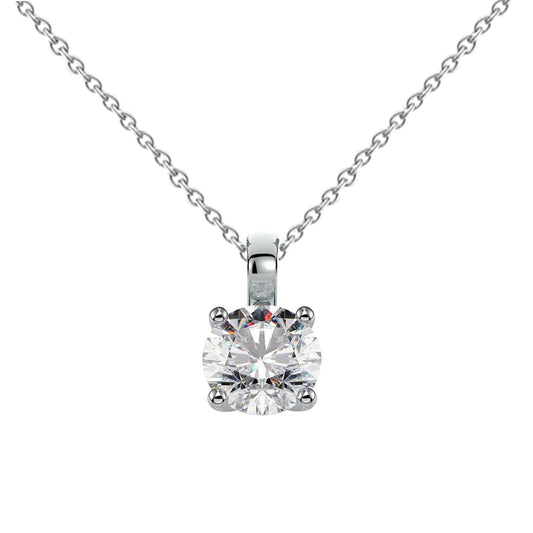 1 Carat Round Real Diamond Necklace Pendant White Gold 14K