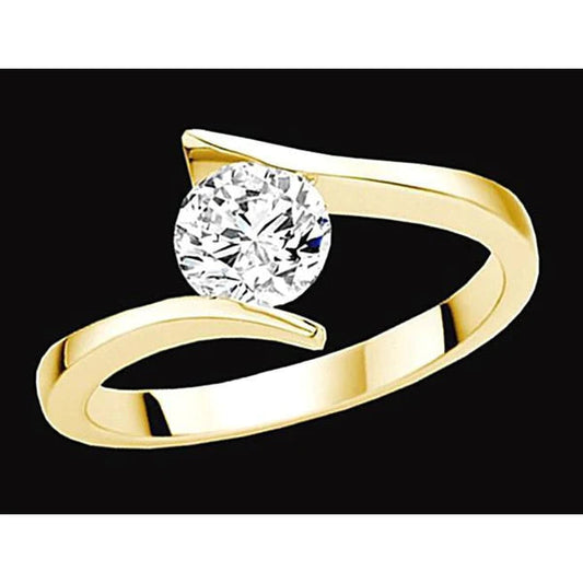 1 Carat Round Real Diamond Solitaire Tension Style Yellow Gold Ring
