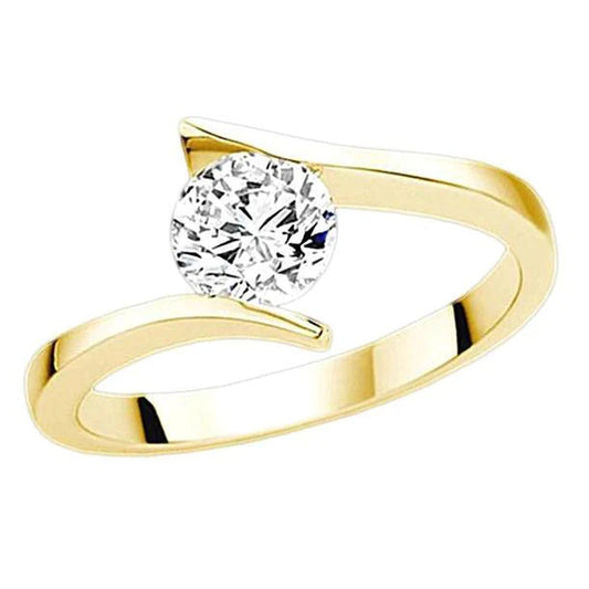 1 Carat Round Real Diamond Solitaire Tension Style Yellow Gold Ring