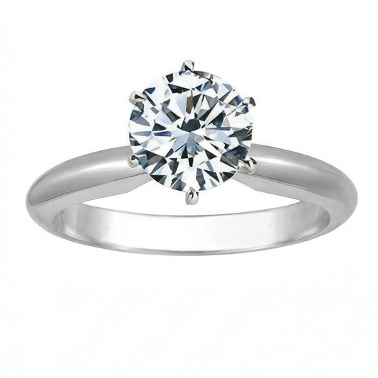 1 Carat Round Real Natural Earth Mined Diamond Solitaire Engagement Ring 14K White Gold