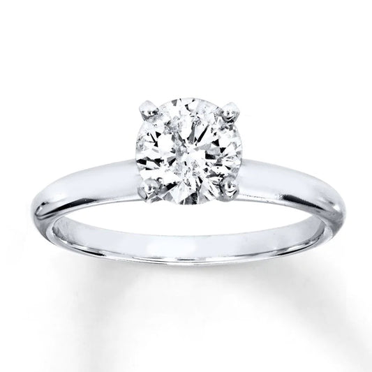 1 Carat Round Real Solitaire Diamond Engagement Ring 14K White Gold