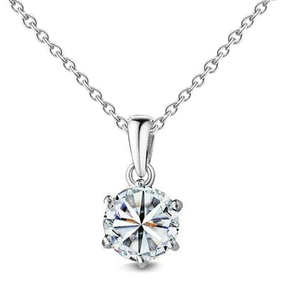 1 Carat Six Prong Setting Round Real Diamond Necklace Pendant