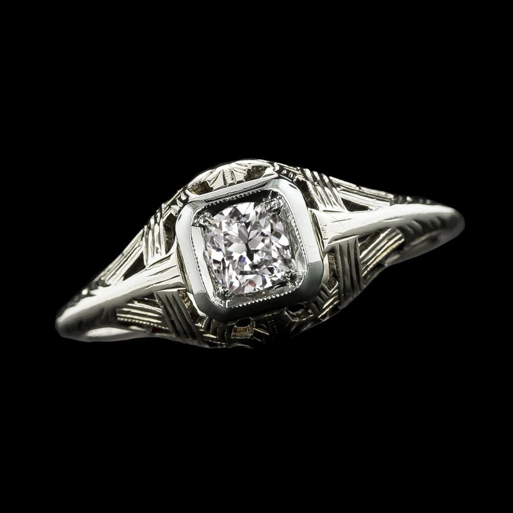 1 Carat Solitaire Old Cut Round Natural Diamond Ring Antique Style