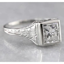 1 Carat Solitaire Princess Real Diamond Ring Antique Style White Gold 14K