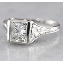 1 Carat Solitaire Princess Real Diamond Ring Antique Style White Gold 14K