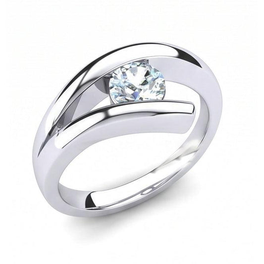1 Carat Solitaire Round Cut Natural Earth Mined Diamond Engagement Ring Bar Set