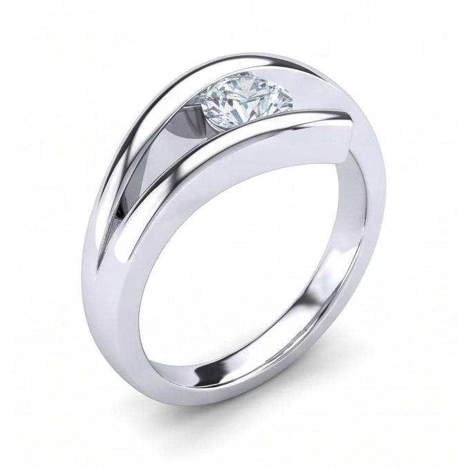 1 Carat Solitaire Round Cut Natural Earth Mined Diamond Engagement Ring Bar Set