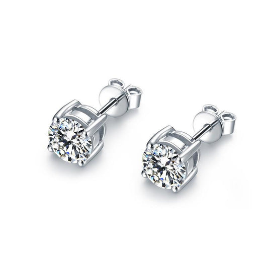 1 Carat Solitaire Round Cut Real  Diamond Stud Earring 14K White Gold