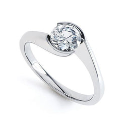 1 Carat Solitaire Round Real Diamond Engagement Ring White Gold 14K