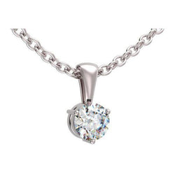 1 Carat Three Prong Set Real Round Diamond Pendant White Gold 14K